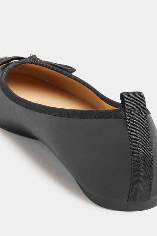 Black Faux Leather Bow Ballet Pumps In Standard Fit | PixieGirl 4