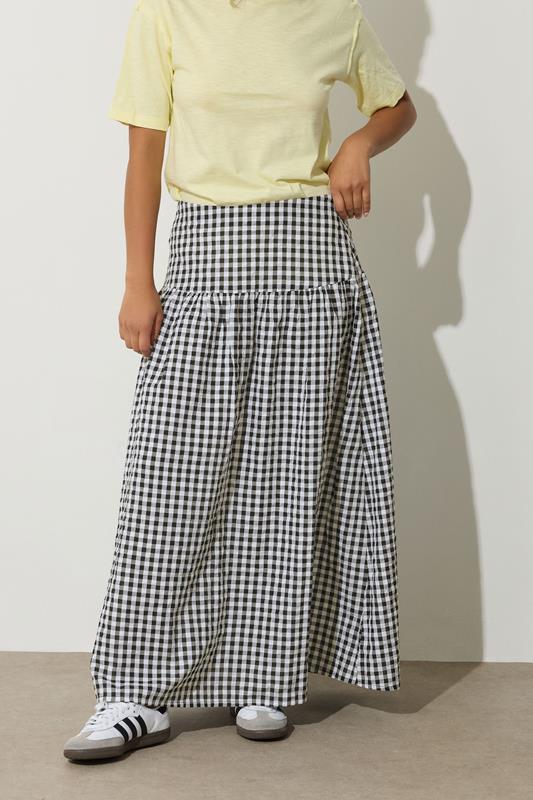 PixieGirl Petite Women's Black Gingham Print Maxi Skirt | PixieGirl 1