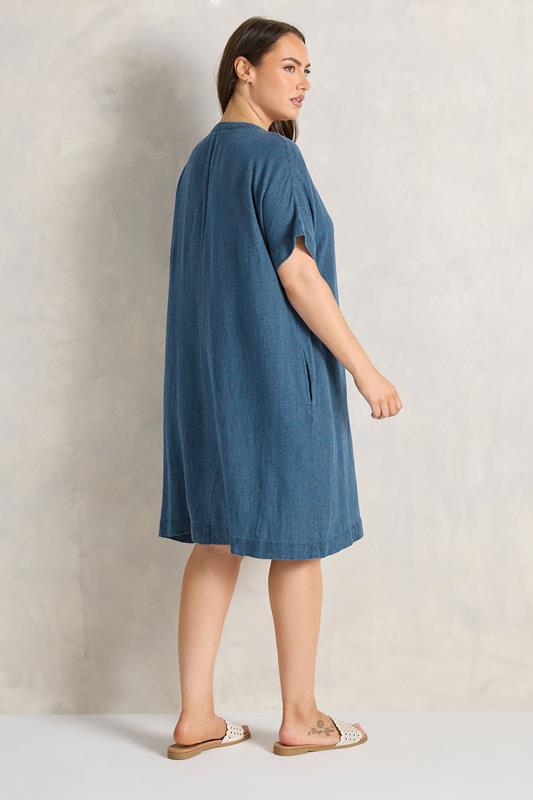 EVANS Plus Size Blue Premium Linen Shift Denim Dress | Evans 4