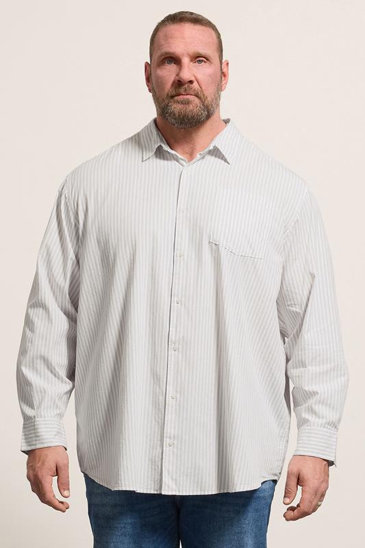 JACK & JONES Big & Tall White & Green Striped Poplin Shirt | BadRhino 1