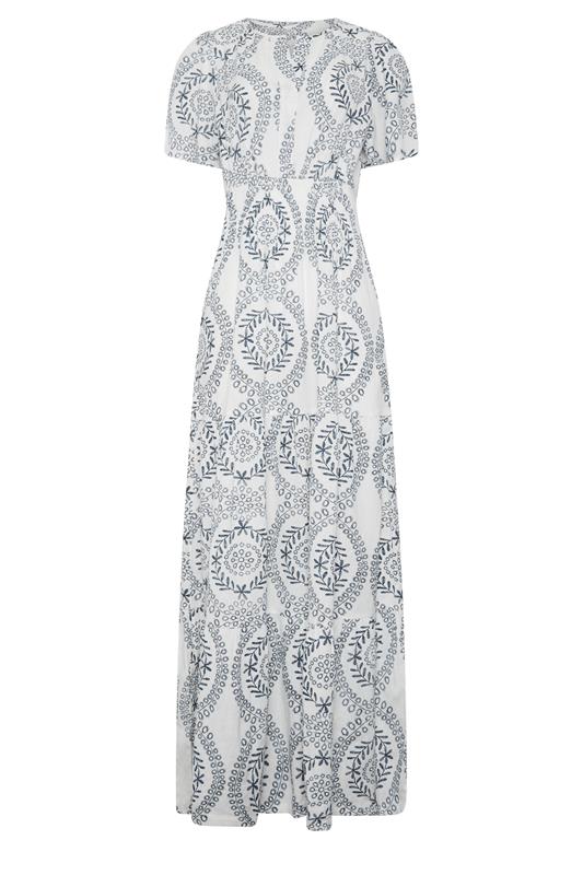 LTS Tall Women's Navy & White Lace Print Linen Maxi Dress | Long Tall Sally 1