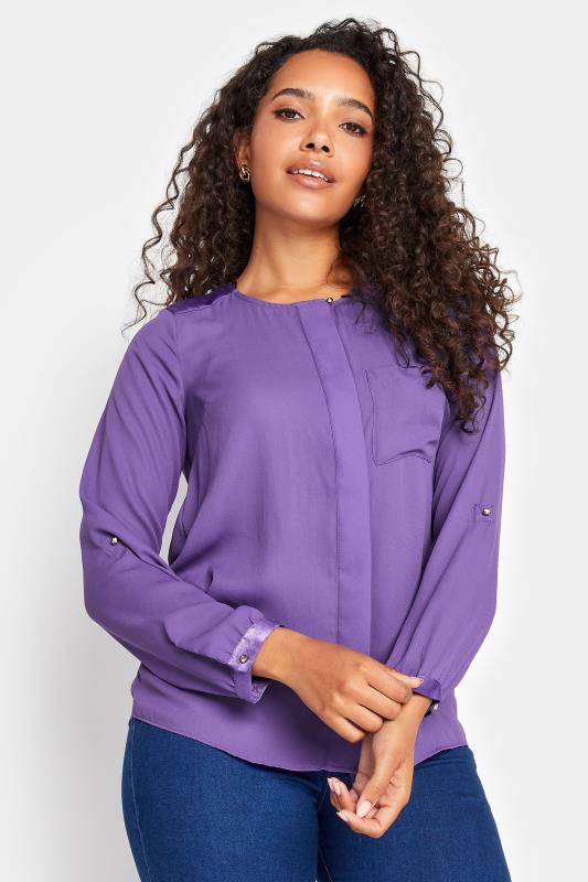 Women's  M&Co Purple Satin Contrast Panel Shirt