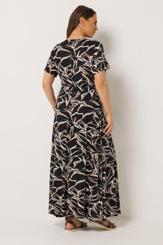 YOURS Plus Size Black Abstract Wrap Maxi Dress | Yours Clothing 3