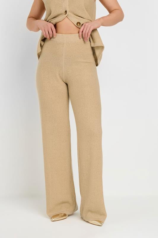 LTS Tall Natural Brown Knitted Wide Leg Trouser | Long Tall Sally 2