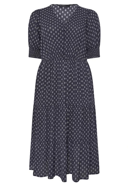 EVANS Plus Size Navy Blue Dobby Tiered Maxi Dress | Evans 7