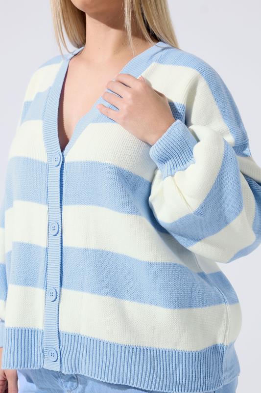 LIMITED COLLECTION Plus Size Blue & White Stripe Knitted Cardigan | Yours Clothing 4