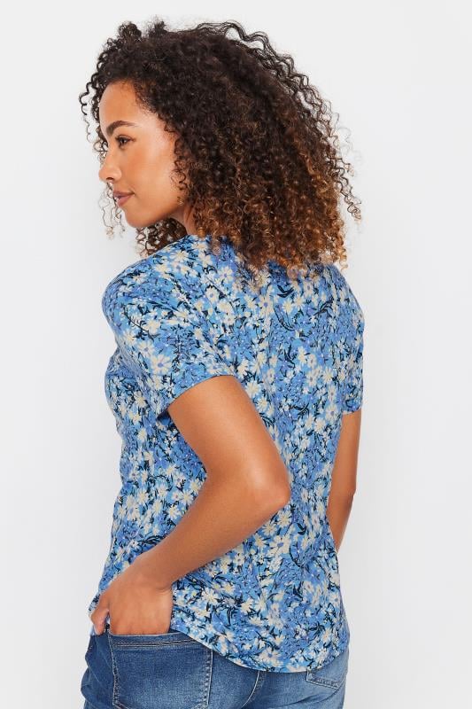 M&Co Blue Floral Print Notch Neck T-Shirt | M&Co 3