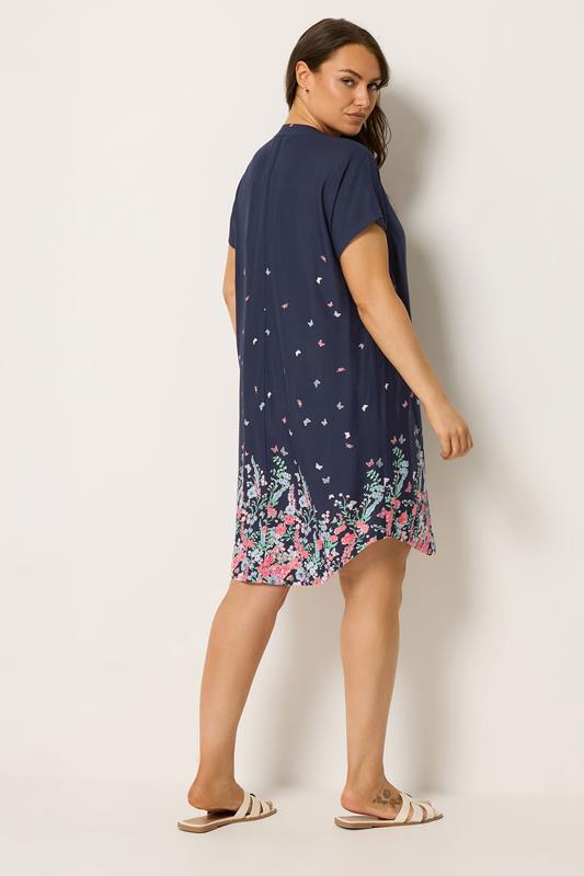 YOURS Plus Size Navy Blue Floral Tunic Dress | Yours Clothing 2