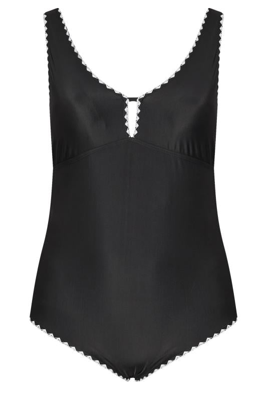 YOURS Plus Size Black Contrast Blanket Stitch Plunge Swimsuit | Yours Clothing 7