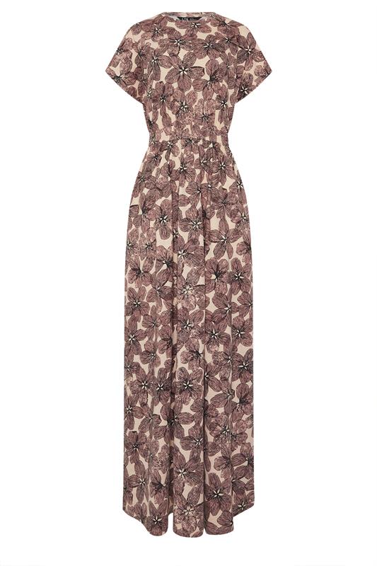 LTS Tall Women's Natural Brown Floral Jersey Shirred Waist Cotton Maxi Dress | Long Tall Sally 5