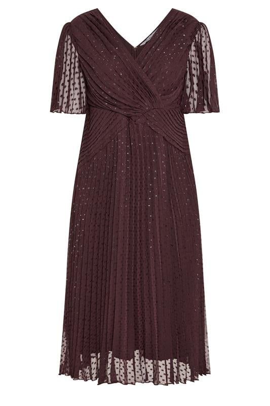 YOURS LONDON Plus Size Chocolate Brown Metallic Dobby Wrap Dress | Yours Clothing 5
