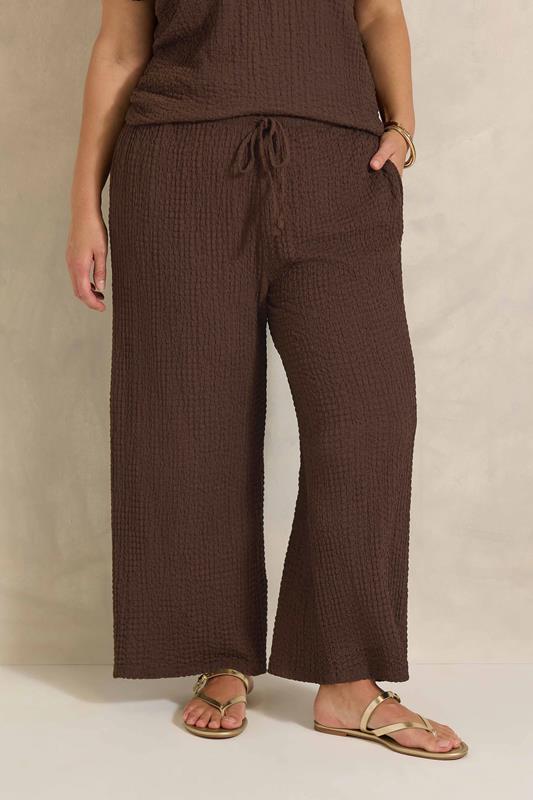 EVANS Curve Chocolate Brown Crinkle Wide Leg Trousers