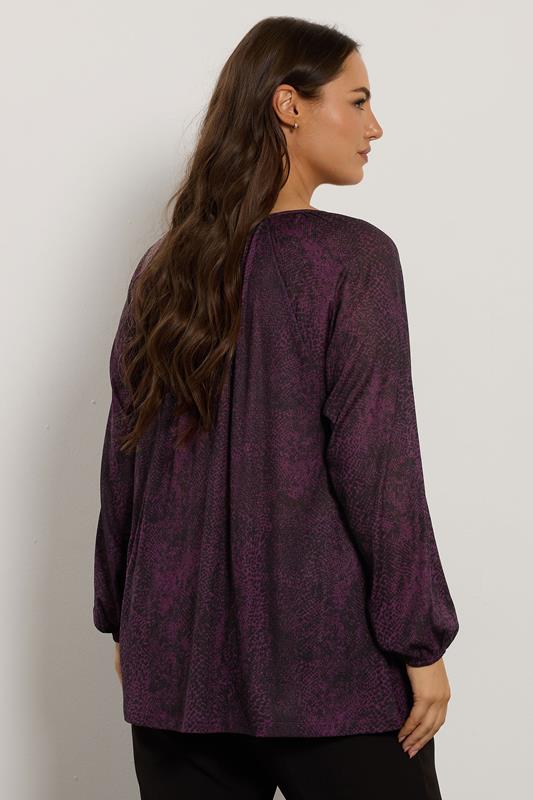EVANS Plus Size Purple Animal Print Balloon Sleeve Blouse | Evans 2