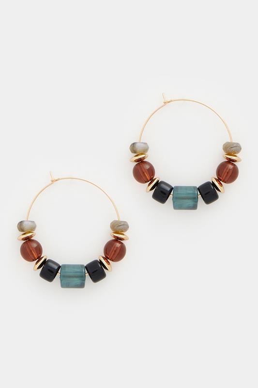 Gold Tone Beaded Hoop Earrings | Yours Clothing 1