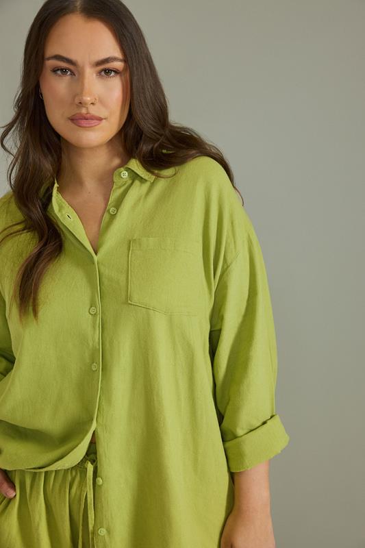 EVANS Plus Size Chartreuse Green Long Sleeve Premium Linen Shirt | Evans 7