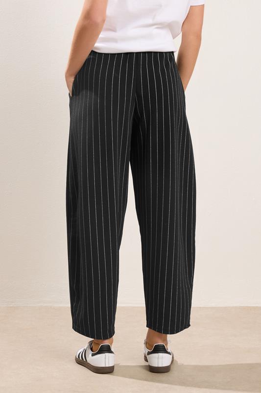 PixieGirl Petite Womens Black Stripe Barrel Leg Trousers | PixieGirl 2