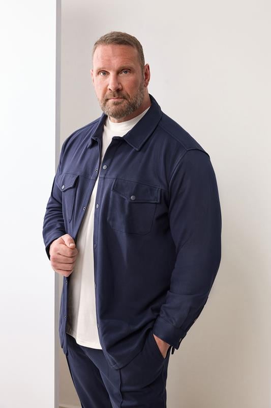 BadRhino Big & Tall Navy Blue Textured Jersey Shacket