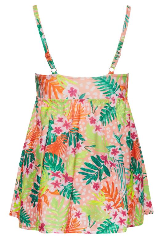 YOURS Curve Plus Size Pink Tropical Print Hanky Hem Swimdress | Yours Clothing  4
