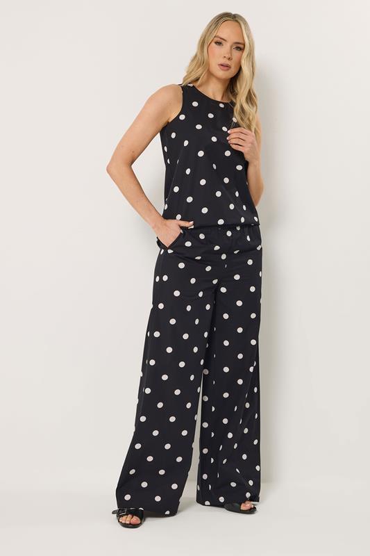 LTS Tall Black Polka Dot Wide Leg Trousers