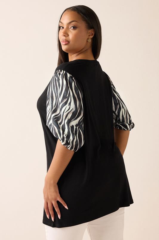YOURS Plus Size Black Zebra Print Sleeve Top | Yours Clothing 2