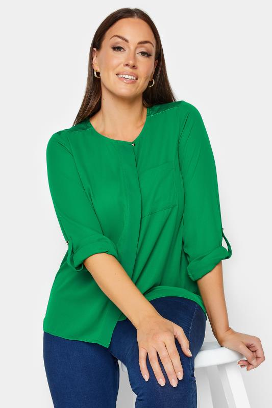 M&Co Green Satin Contrast Panel Shirt | M&Co 4