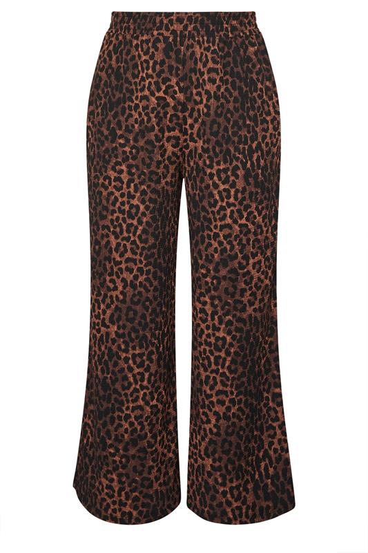 YOURS Plus Size Brown Leopard Print Crinkle Wide Leg Trousers | Yours Clothing 6