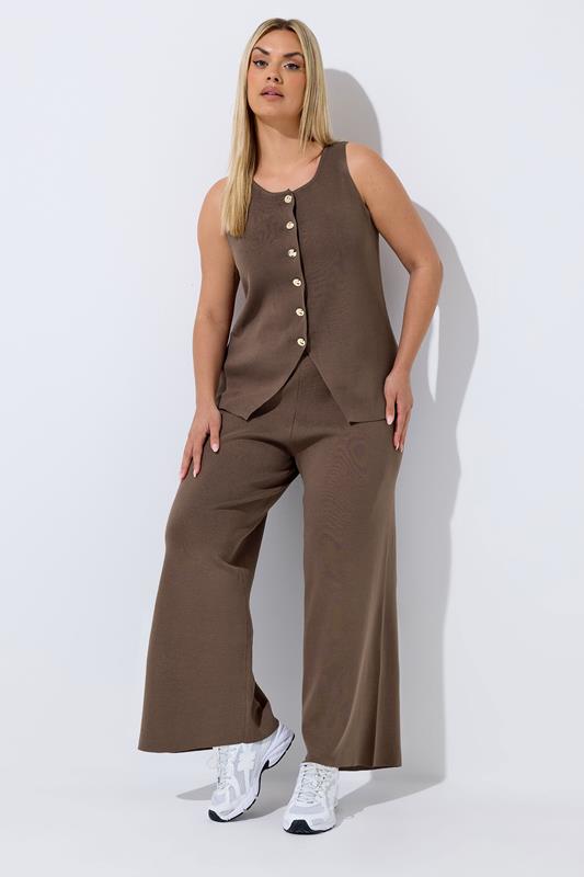 LIMITED COLLECTION Plus Size Chocolate Brown Knitted Waistcoat | Yours Clothing 2