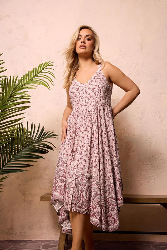 YOURS Curve Pink Paisley Print Hanky Hem Dress
