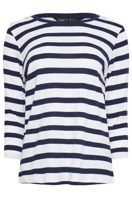 M&Co Navy Blue & Ivory Striped 3/4 Sleeve Cotton Top | M&Co 6