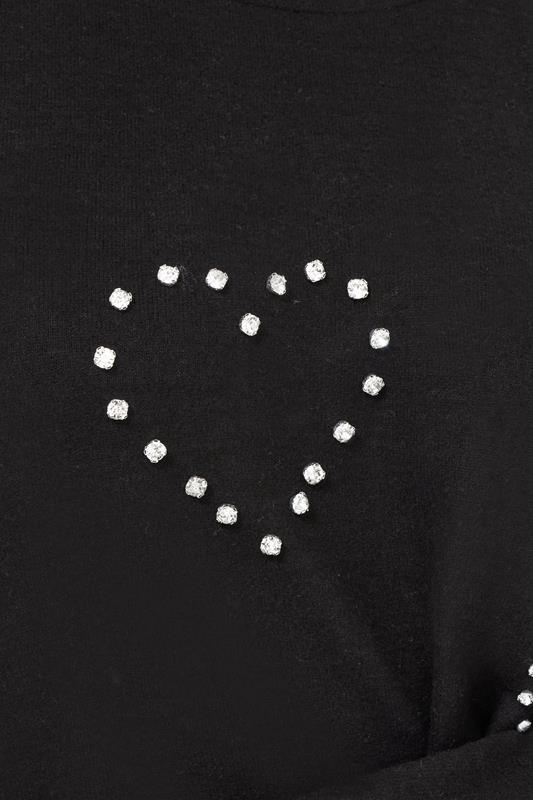 YOURS Plus Size Black Diamante Heart Jumper | Yours Clothing 4