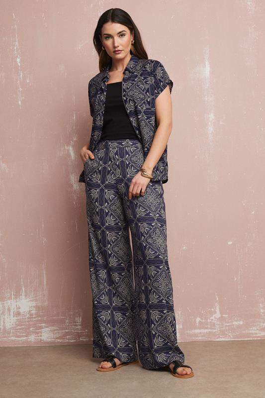 LTS Tall Navy Blue Tile Print Button Shirt | Long Tall Sally 2