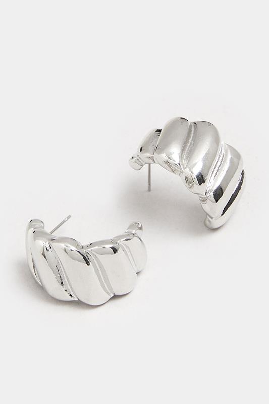 Silver Tone Ribbed Hoop Earrings | Yours Clothing 2
