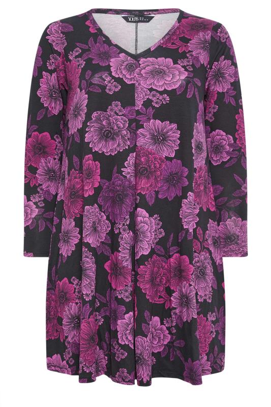 YOURS Plus Size Purple Floral Print Swing Mini Dress | Yours Clothing 5