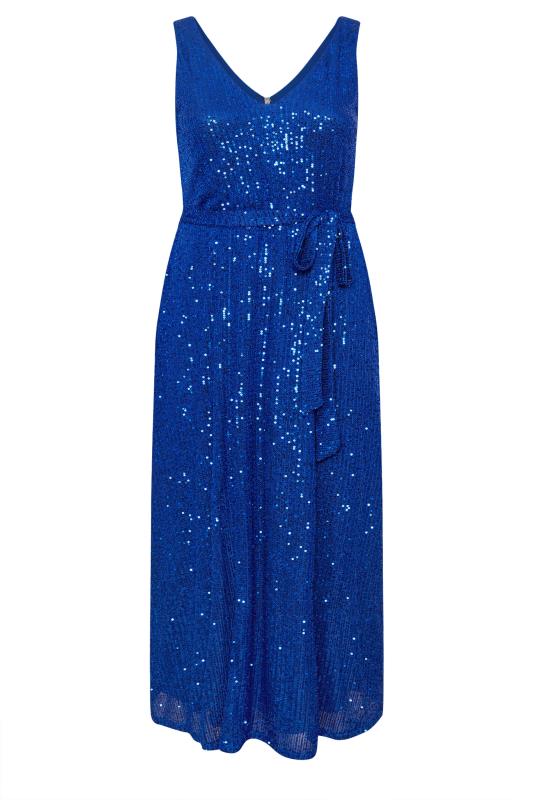 YOURS LONDON Plus Size Cobalt Blue Sequin V-Neck Maxi Dress | Yours Clothing 5