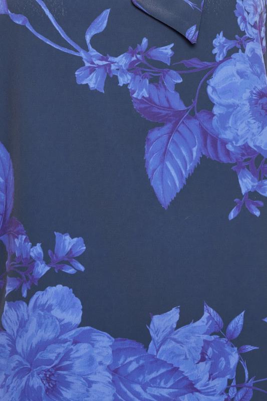 M&Co Blue Floral Print Tie Neck Bubble Hem Blouse | M&Co 5