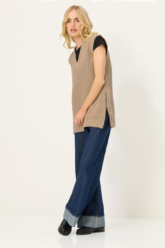 PixieGirl Petite Women's Beige Brown Knitted Sleeveless Jumper | PixieGirl 1