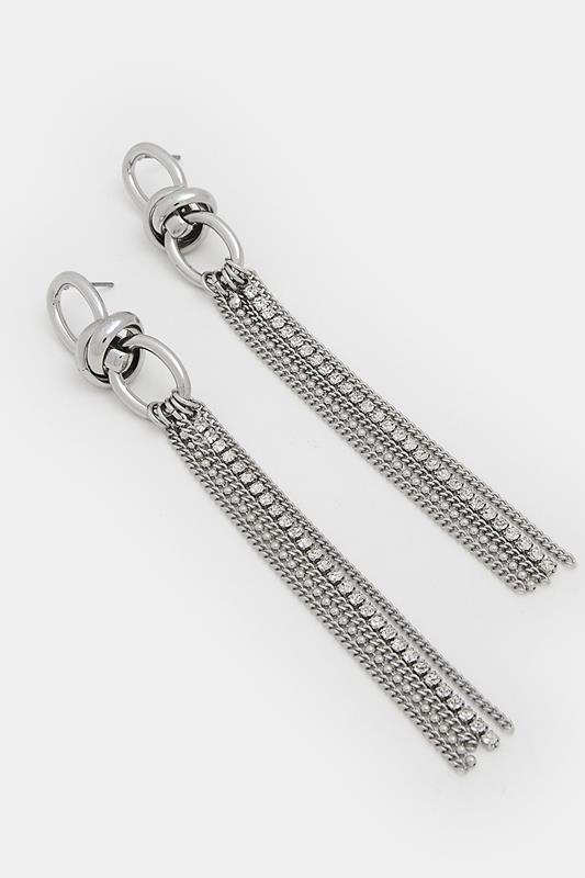 Silver Tone Diamante Chain Tassel Earrings | Yours Clothing 2