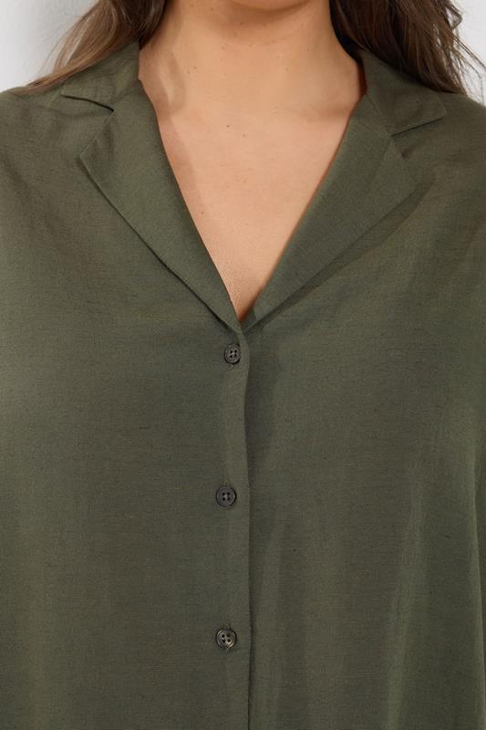 YOURS Plus Size Khaki Green Linen Shirt | Yours Clothing 4