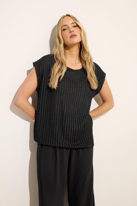 LTS Tall Black Textured Stripe Top