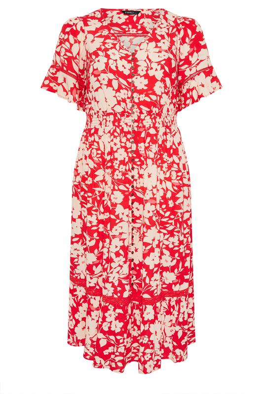 EVANS Plus Size Red Floral Button Front Maxi Dress| Evans  6