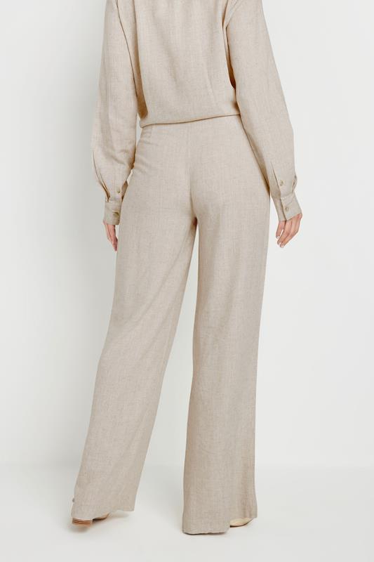 LTS Tall Stone Brown Linen Pleated Wide Leg Trousers | Long Tall Sally 4