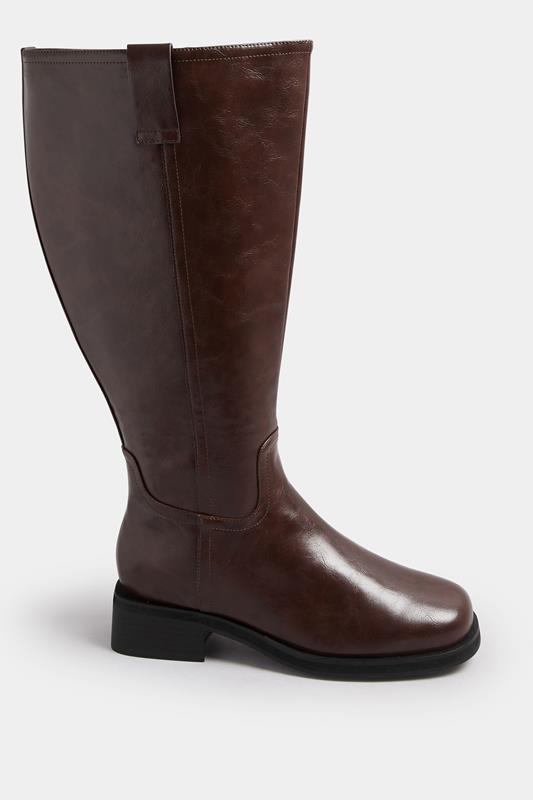Dark Brown Pull On Knee High Boots In Extra Wide EEE Fit | Yours Clothing 2