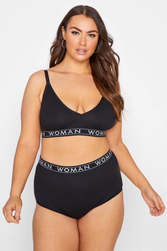 Plus Size Black Woman Triangle Bralette Set | Yours Clothing 1