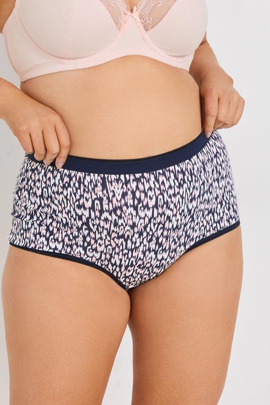 YOURSET 5 PACK Plus Size Navy Blue Leopard Print Full Briefs | Yours Clothing 2