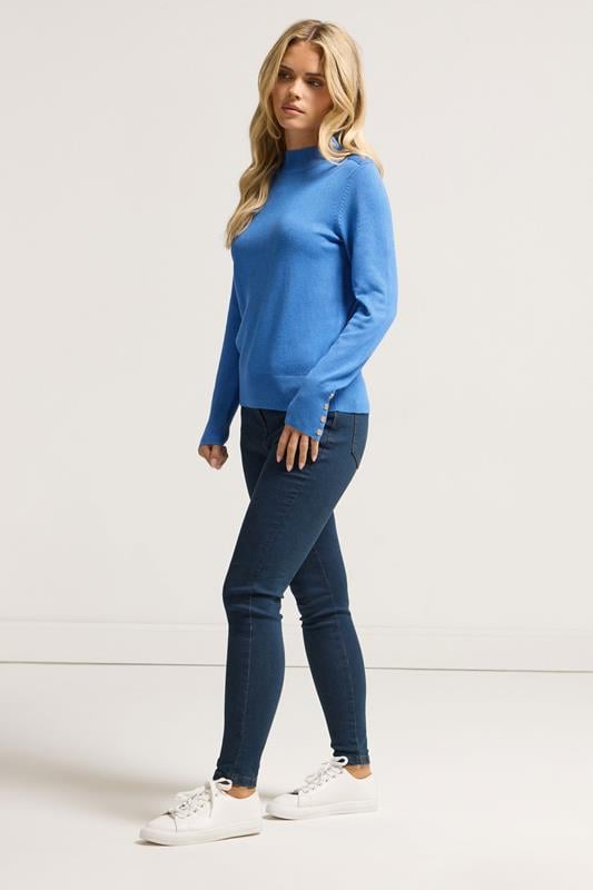 M&Co Petite Blue Button Detail Turtle Neck Jumper | M&Co 2