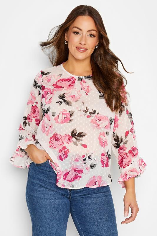 M&Co White Floral Print Dobby Frill Sleeve Blouse | M&Co 1