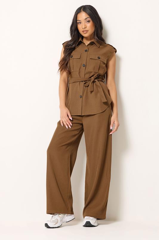 PixieGirl Petite Brown Formal Wide Leg Trousers