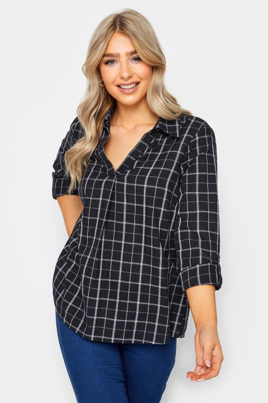 Women's  M&Co Black Check Print Overhead Shirt