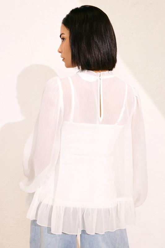 PixieGirl Petite Women's Ivory White Chiffon Frill Blouse | Long Tall Sally 5