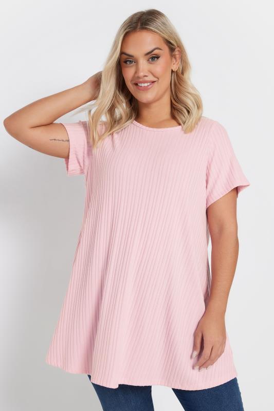 YOURS Curve Light Pink Swing Ribbed Top